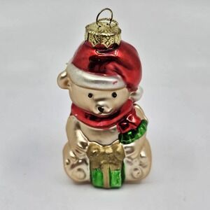 Sorry sold  Glass Christmas Ornament Museum Series Teddy Bear Santa Hat